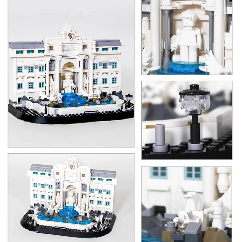 SEMBO-bloques de construcción de fuente Trevi, fuente de deseos romana ensamblada a mano, modelo arquitectónico, juguetes creativos para niños