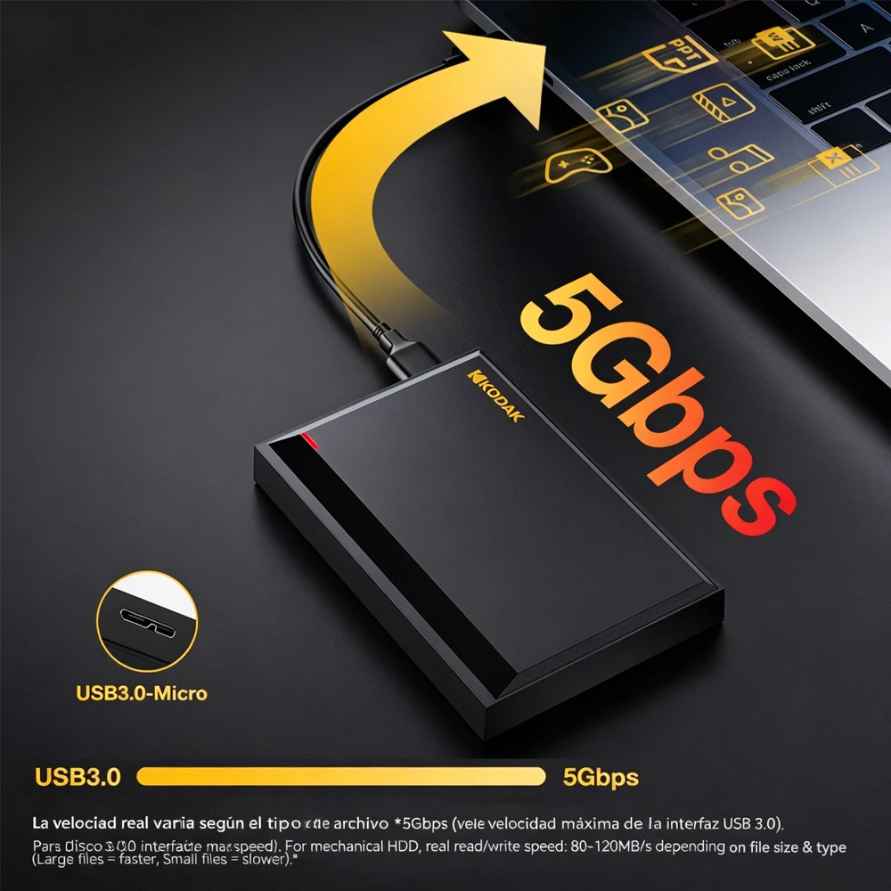 Disco duro externo portátil Kodak HDD P190 5Gbps USB3.0 Disco duro externo 500G 1TB Almacenamiento de gran capacidad PS4/Xbox/PC