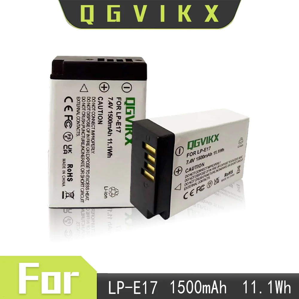 QGVIKX LP E17 Replacement Battery 2-Pack 1500mAH and Rapid Dual Charger Compatible with Canon EOS Rebel T3 T5 T6 T7 7.4V 11.1Wh