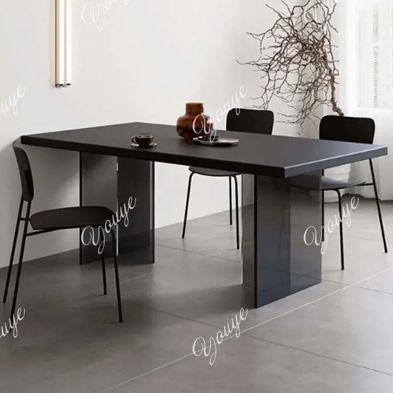 Mesa de Jantar Moderna Retangular em Acrílico Preto N44, Design Nórdico, Mesa de Jantar Luxuosa para Restaurante com 4 Cadeiras, Mobiliário para Casa