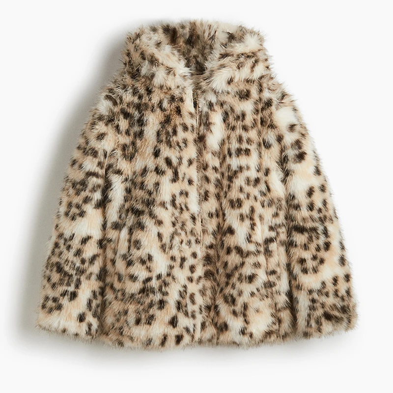 

Women Trendy Leopard Print Faux Fur Hooded Jacket Chic Casual Long Sleeves Zipper Warm Coat 2025 Lady Winter Commute Outerwear