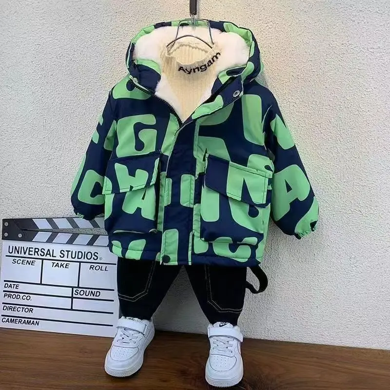 

Boys' Velvet Coat Winter Clothes New Fashionable Children's Autumn And Winter Clothes With Thick Cotton Jacket