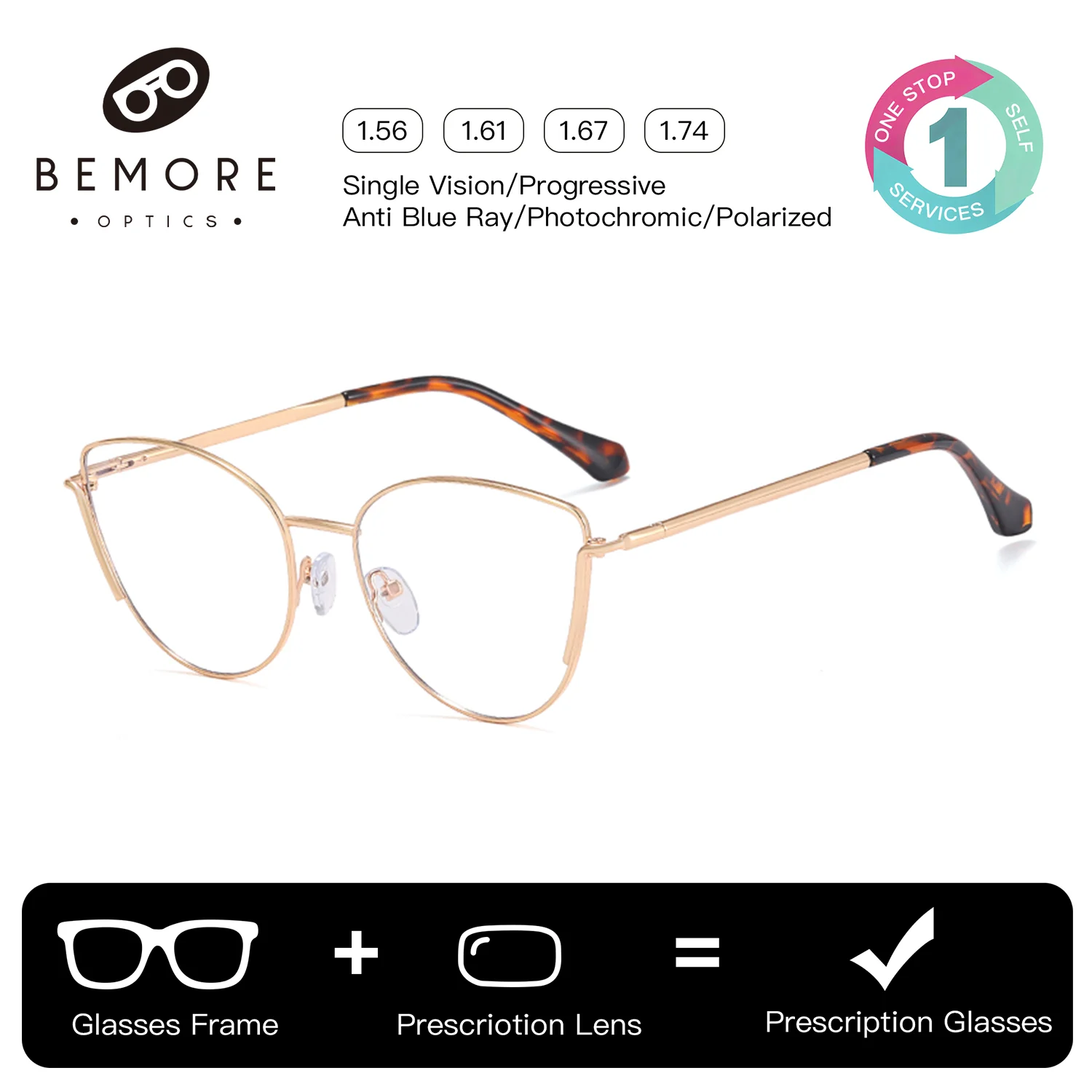 

BEMORE Custom Butterfly Optical Glasses for Woman Square Anti-Blue Ray Photochromic Prescription Sunglasses