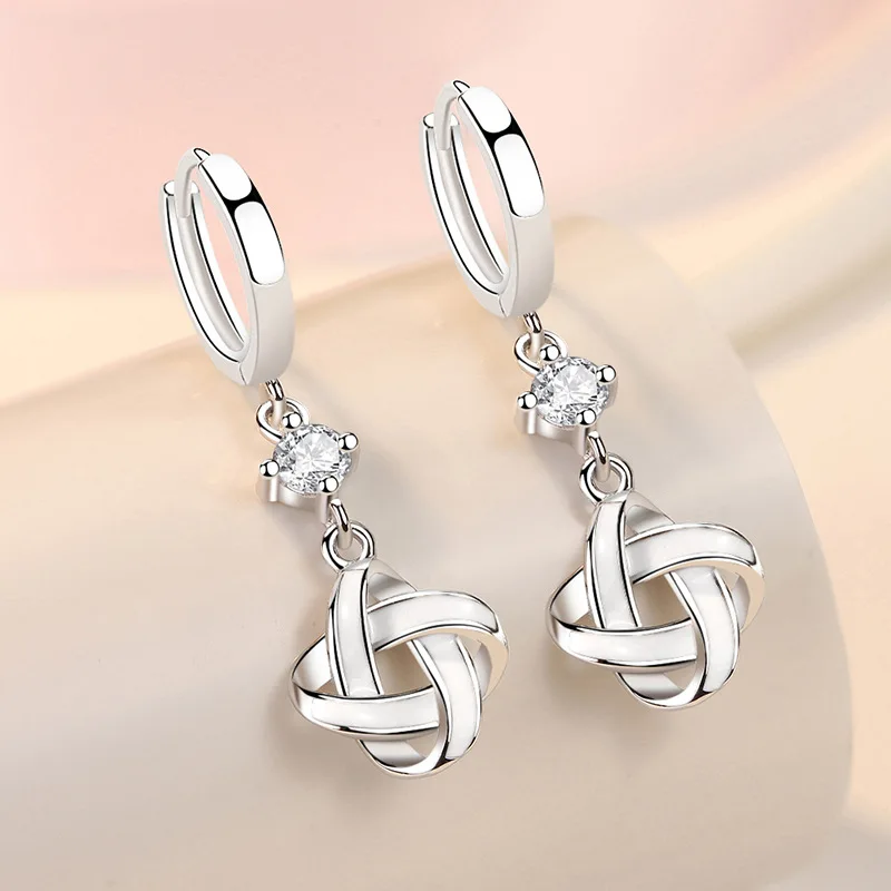 KOFSAC Fashion Ins Earrings Interwoven Patterns Temperament White Earrings 925 Sterling Silver Ear Buckle Lady Zircon Jewelry