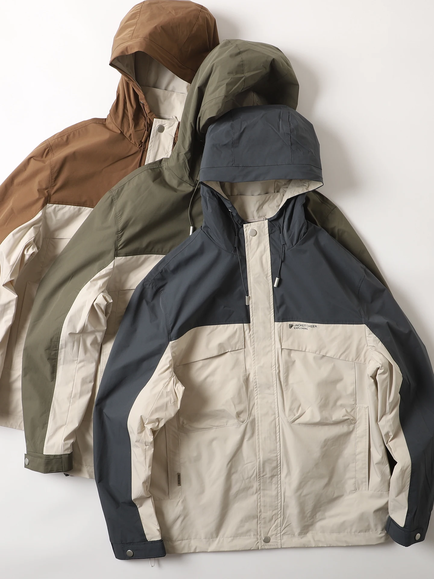 

Waterproof Outdoor Jaet Men's Casual Workwear Coat Hooded Polyester Fiber Long Sve Stand Fit Dstring Hem Youth