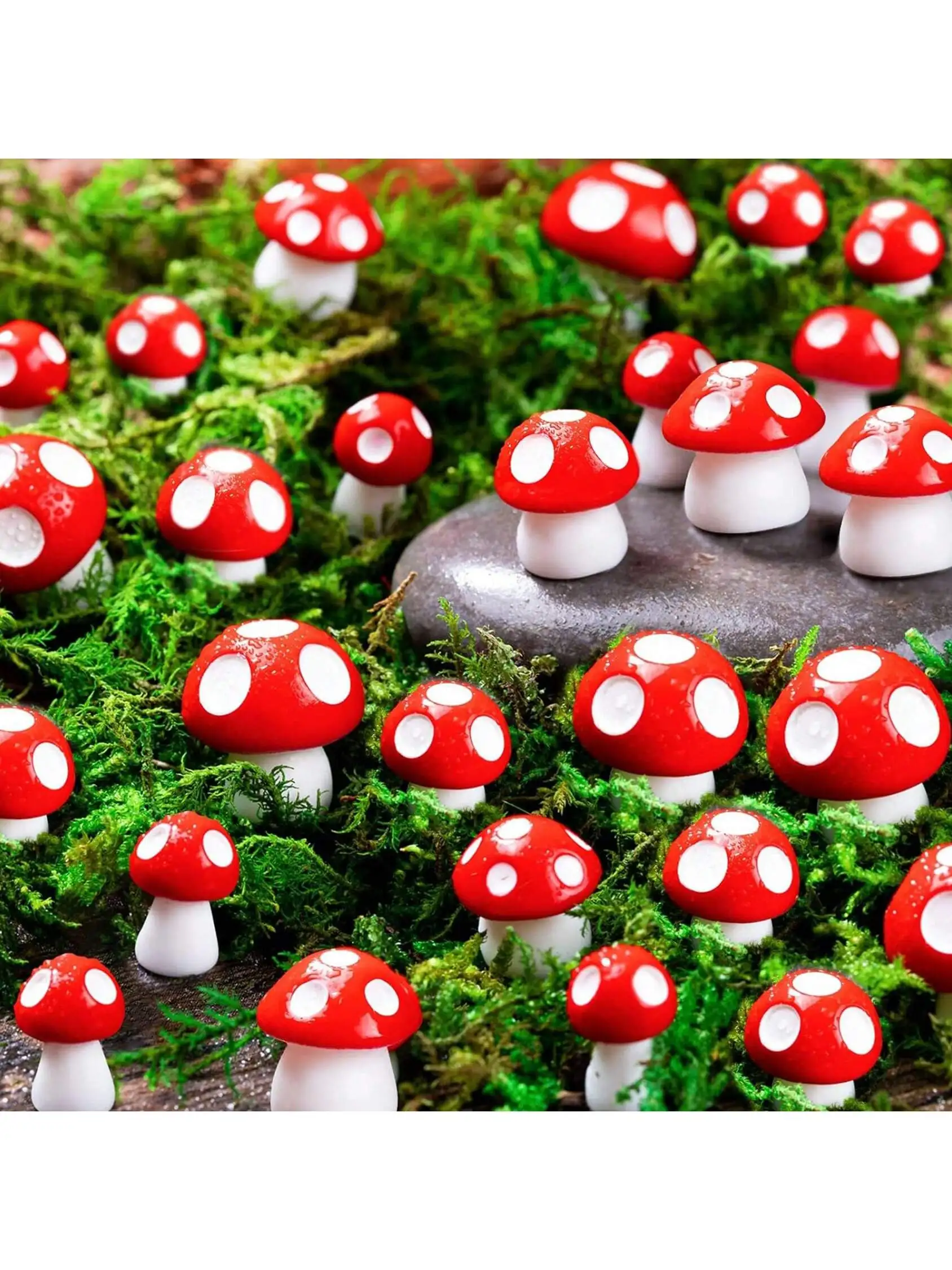 50/100pcs Mini Resin Mushroom 8 Colors Small Mushrooms Figures Tiny Resin Mushrooms Plastic Little Miniature Mushrooms Bulk for