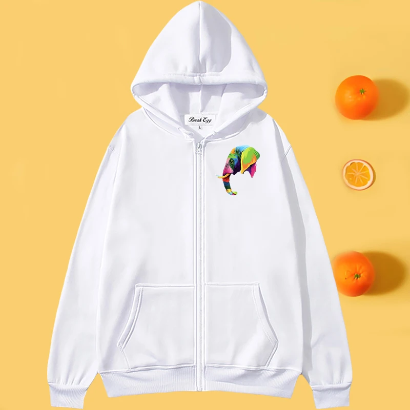 

Thailand Painted Elephant Hip Hop Printing Women Zipper Hoodie Polyester Pocket Loose Thin Spring Autumn Sports Leisure Sweater