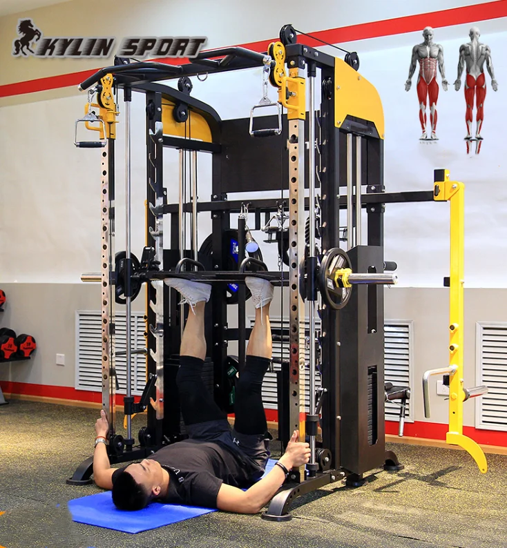 Potente equipo de gimnasio múltiple para culturismo, entrenador funcional, máquina Smith multifuncional