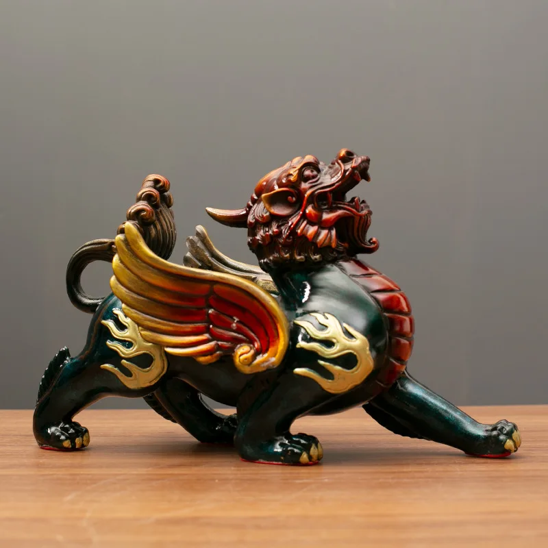 

Feitian Pixiu Color Copper Brass Crafts Ornament Piqiu Ruibeast Home Furnishing Living Room Pair Decoration Shop Desktop