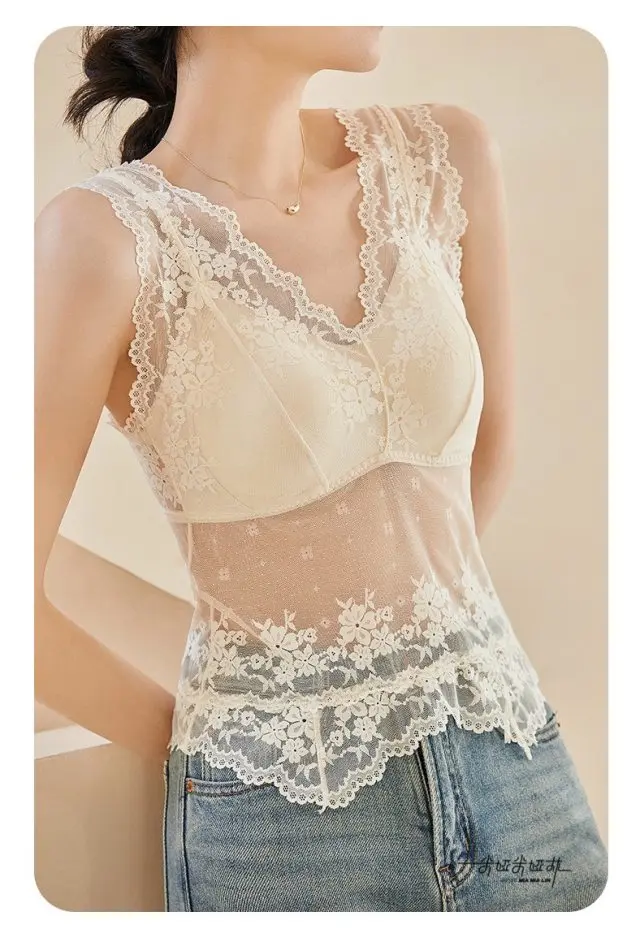 Halter Thread Lace Vest Women Wear A Single  New Slim-fit Inside The Sleeveless Bottom Coat  Romantic Charm Beautiful