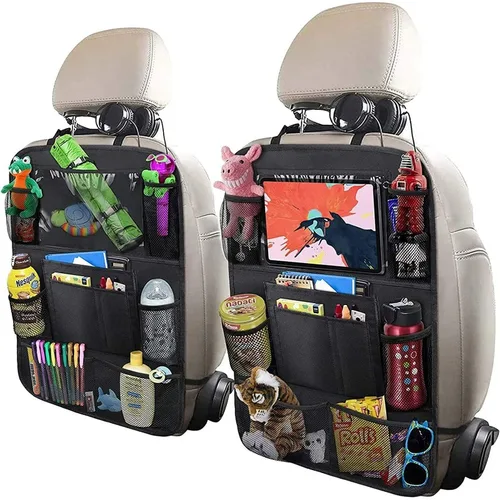 Organizador para asiento trasero de coche, 9 bolsillos de almacenamiento, protectores para respaldo de asiento, alfombrillas para niños pequeños, accesorios, almacenamiento para respaldo de asiento de coche