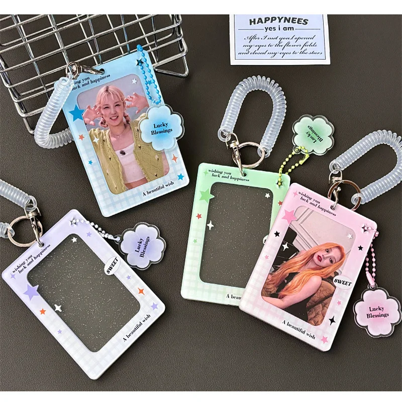 KPOP Clover trasparente Glitter acrilico 3 pollici titolare della carta cartolina raccoglitore titolare della carta idolo Album Photo Card Protector K-POP