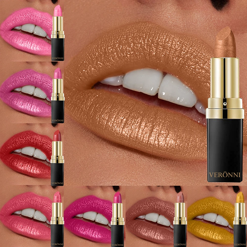 10 colores brillo lápiz labial impermeable de larga duración diamante nacarado metálico lápiz labial brillo de labios mujeres maquillaje cosmético