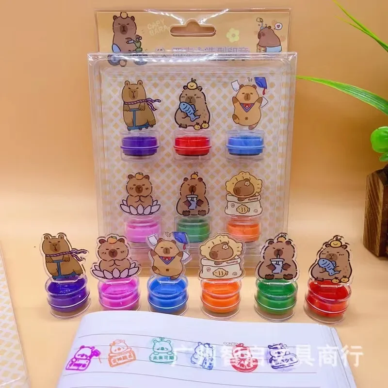 6Pcs/Box Capybara Cartoon Stamps DIY Scrapbook Kids Stamp Cartoon Rubber Stamps Scrapbooking Reward Toy Birthday Gifts