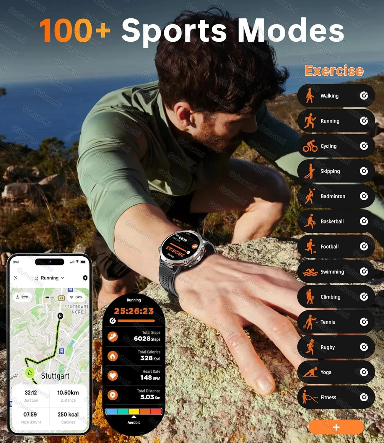 2025 Outdoor Military 1000 mAh Batterie Smart Watch 1,73 "HD Bildschirm GPS trackr 10ATM Schwimmen Kompass Höhenmesser Sport smartwatch Männer