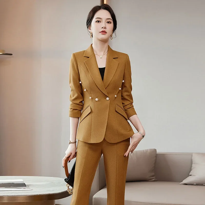 Pop escritório senhora formal blazer calças ternos 2 peça conjunto de correspondência conjuntos para mujeres plus size jaqueta dividir alargamento calças conjuntos ne