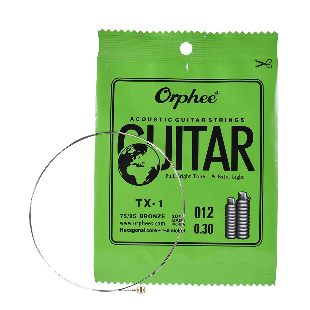 Orphee TX-1 Single String Replacement for Acoustic Folk Guitar 1st E-String (.010) 10-Pack High-carbon Steel Core 75/25 Phosphor