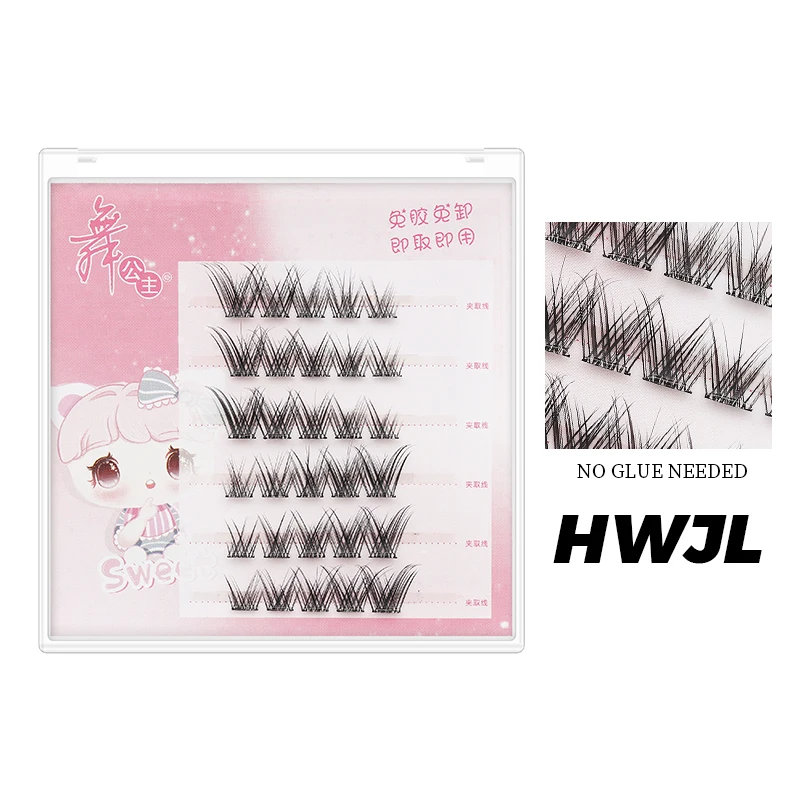 6 Reihen Klebefreie Cluster-Wimpern Selbstklebende Einzelwimpern Natürliche Weiche Künstliche Wimpern Make-up Cluster-Wimpern-Set – Detail 4