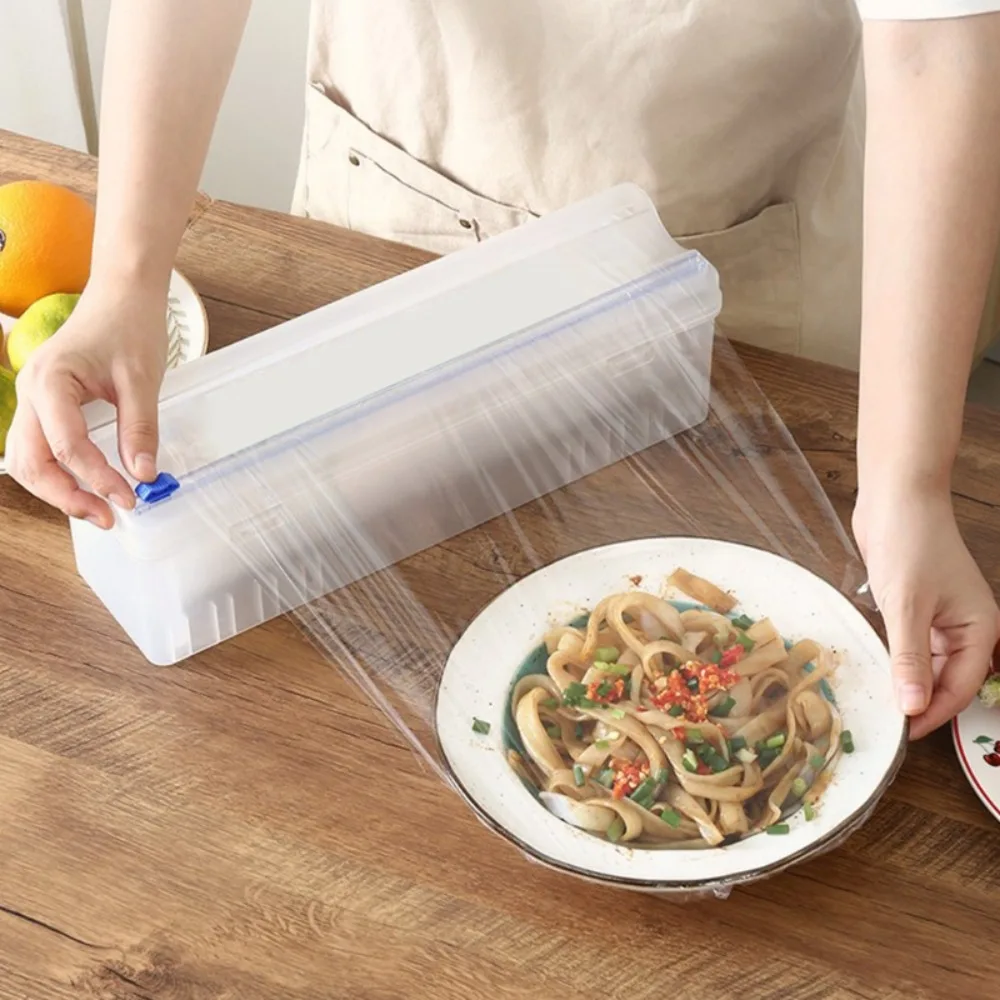 Reusable Food Plastic Wrap Dispenser with Slide Cutter Adjustable Cling Film Cutter Kitchen Tools