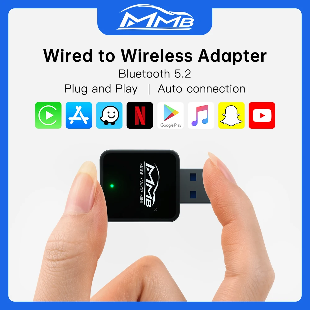 

Беспроводной адаптер CarPlay MMB Mini (проводной в беспроводной) и беспроводной донгл Android Auto с обновлением FOTA, Wi-Fi, BT5.2, USB, Plug and Play, автоматическое подключение