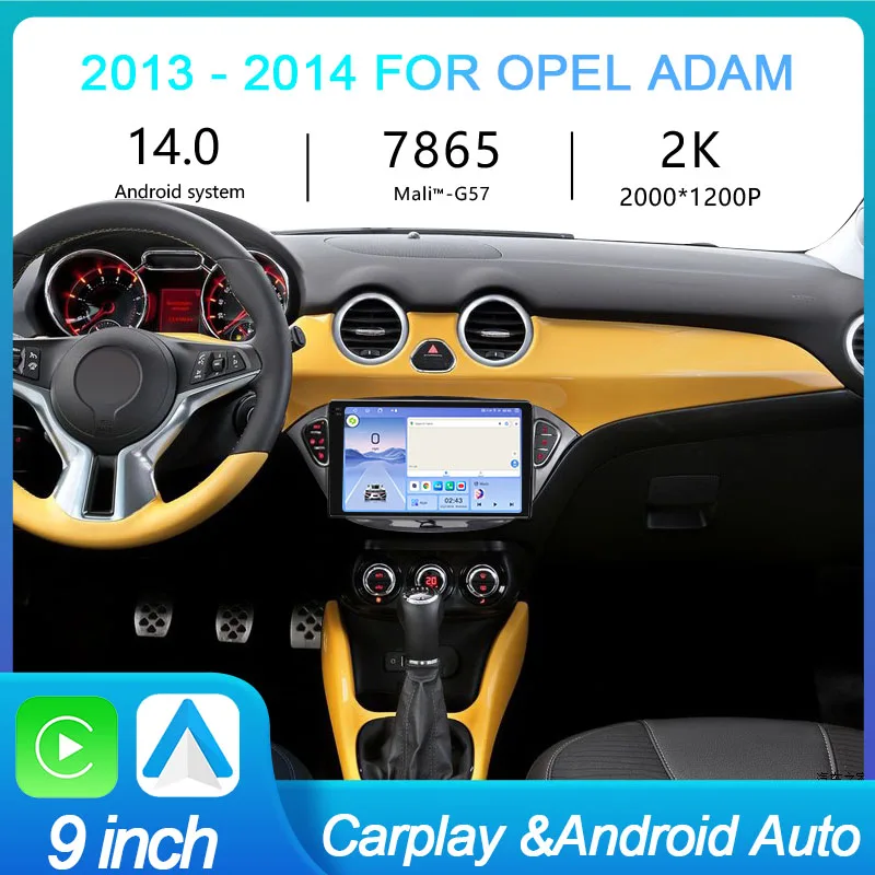 

MeiHua 2K QLED для Opel ADAM 2013-2014 Android 14 Автомобильный радиоприемник Мультимедийный видеоплеер GPS AI Voice CarPlay 4G Стерео головное устройство