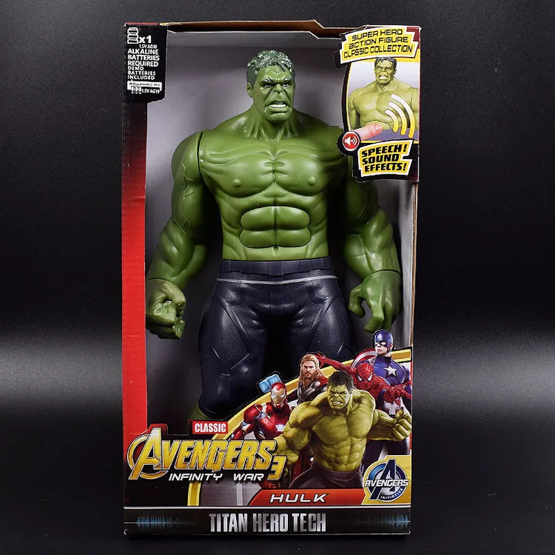 30cm  Avengers Toy Thanos Hulk Spiderman Captain America Iron Man Thor Black Panther With Sound And Light Action Toy Gifts