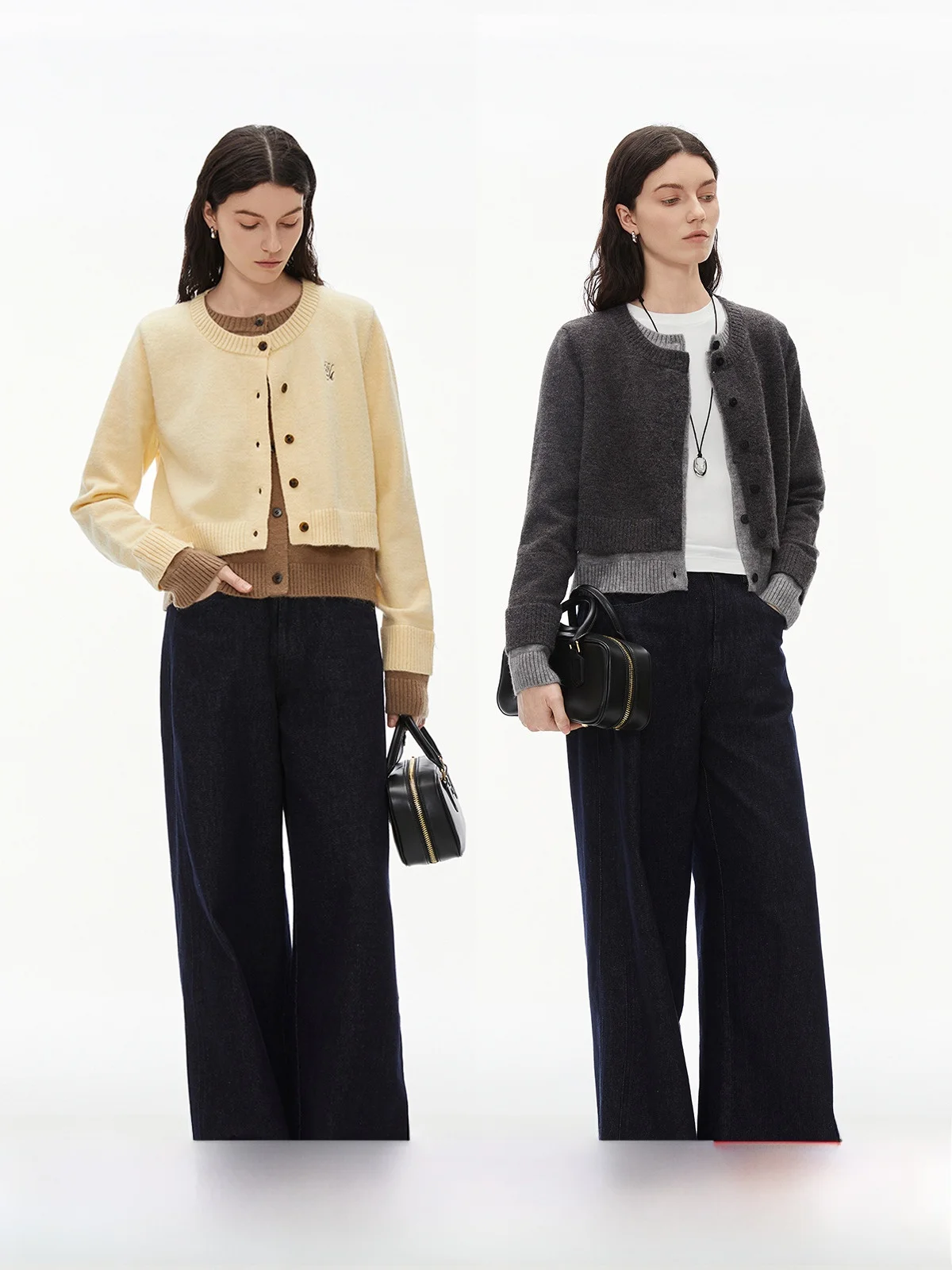 

INRM Color Blo, вязаный кардиган с двойной пуговицей, искусственный двухсекционный круглый женский осенне-зимний модный вязаный кардиган