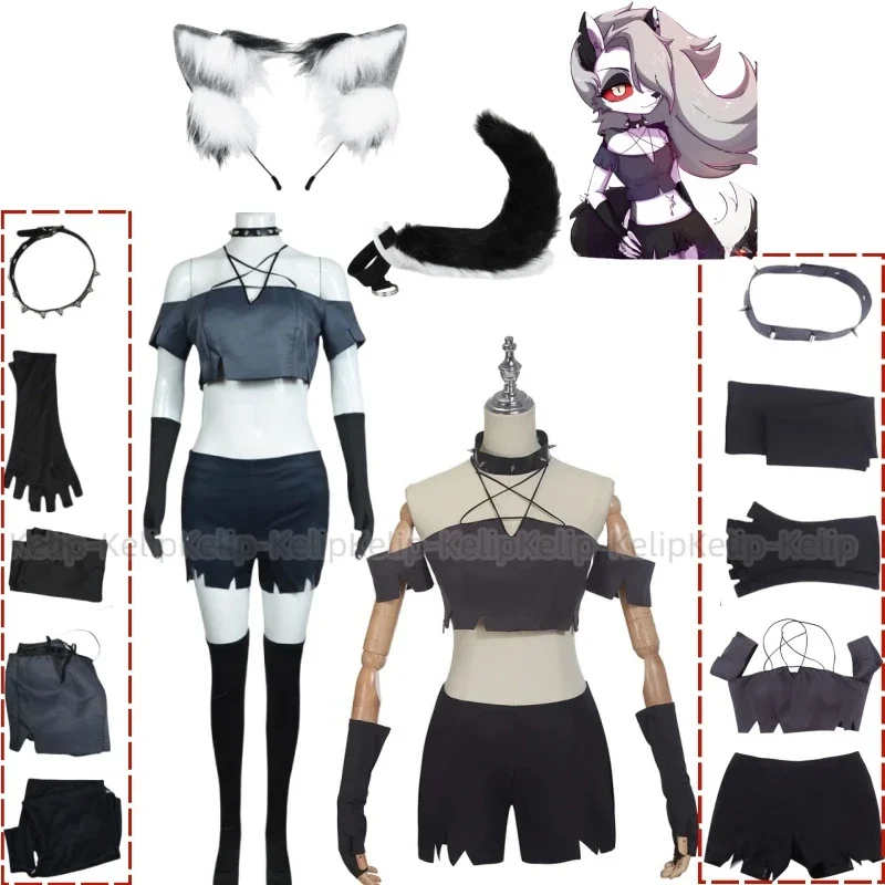 Loona Cosplay Costume Clothes Uniform Cosplay Hazbin Felhunter Shorts Loona Halloween Christmas Party Woman Daily Black Outfit