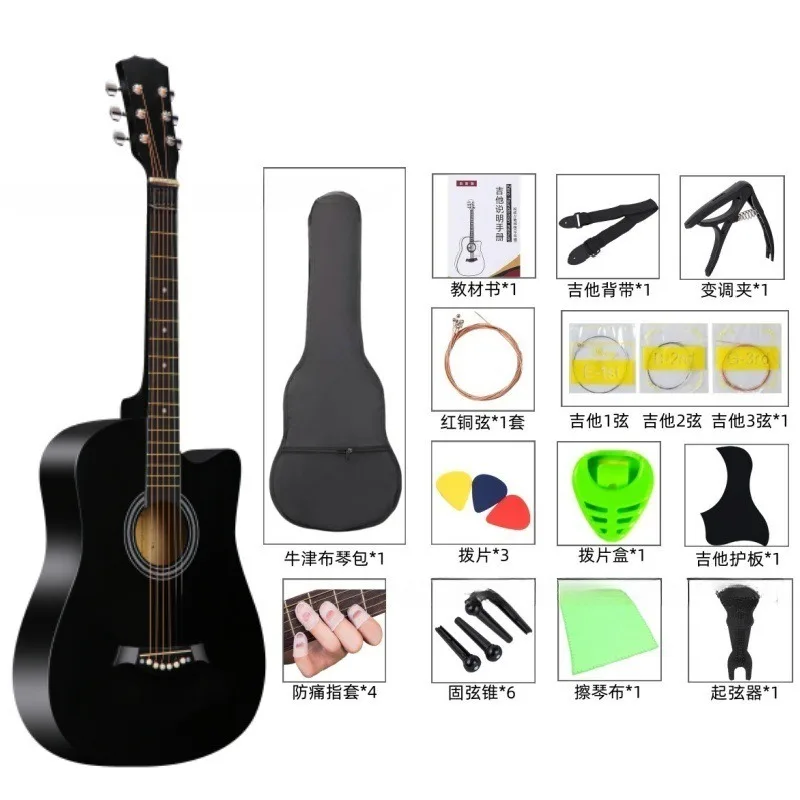 38-Inch  Acoustic Guitar Starter Kit for Beginners  Full-Size Basswood Panel with Matte Finish, 18 Frets, ABS Nut