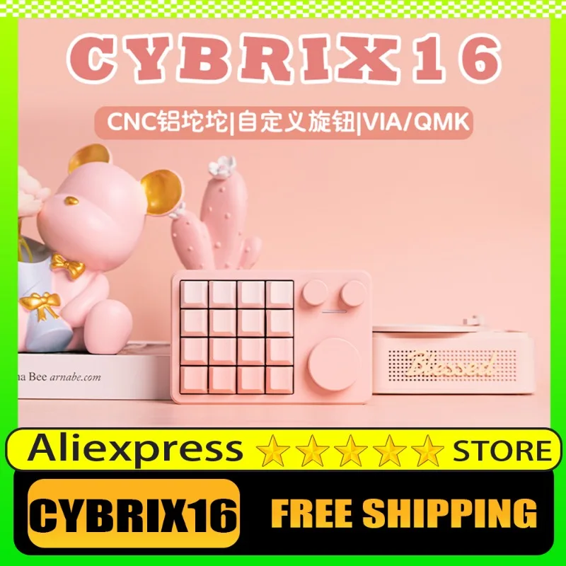 

KiiBOOM Cybrix 16, 16 клавиш + 3 ручки, проводной VIA с возможностью горячей замены, программируемый RGB с ЧПУ, алюминиевый цифровой наконечник для Windows/MacOS/Linux, подарок для ПК
