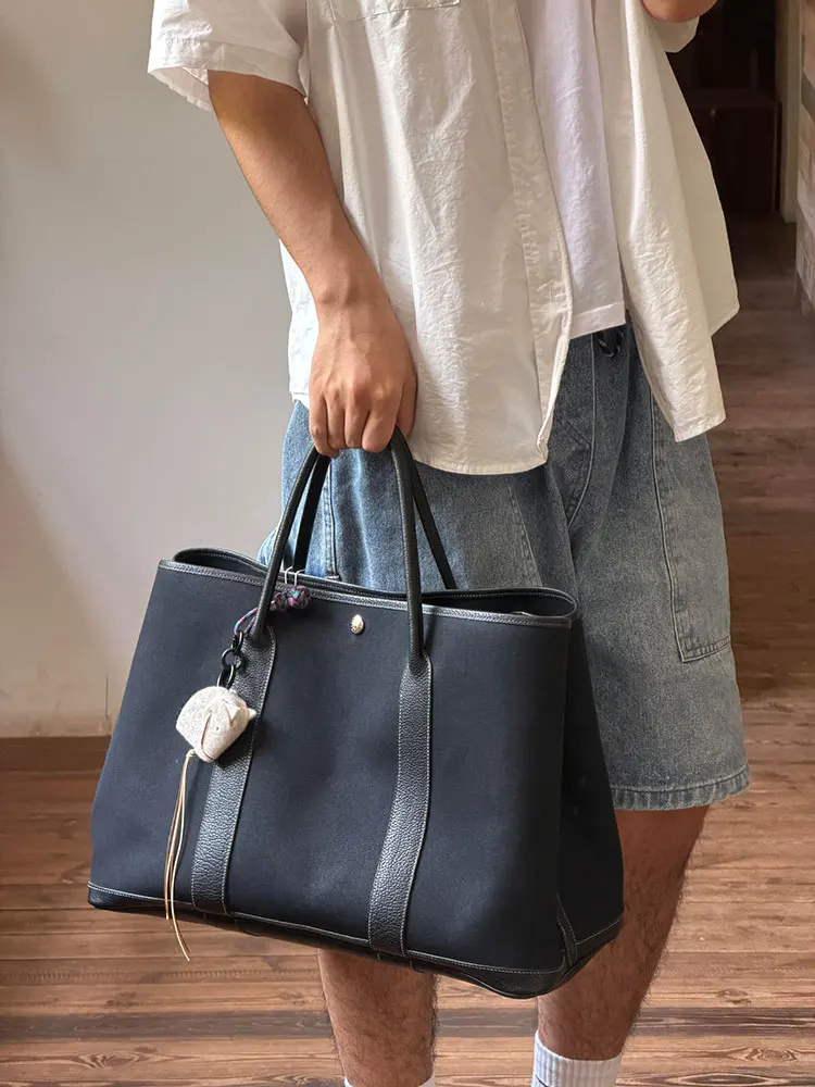 Black Canvas Tote Garden Bag Women's 2026 New Luxury Minimalist High-End Single Shoulder Handbag Underarm Bag Soft PU Pure Color view 3