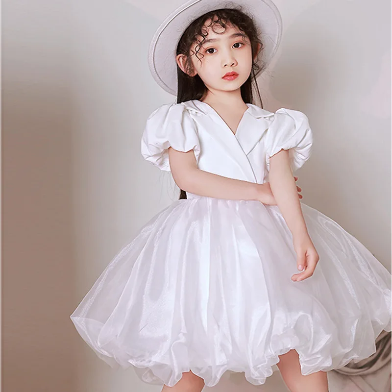 

Hepburn Style White Princess Dress for 1-14 Year Girl's Brithday Party Evening Gown Children's Sweet Piano Performance Spring