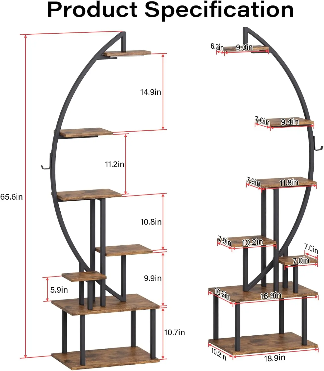 2 Pack Ladder Bookcase 7 Tier Arched Tall Bookshelf Lights 64 Modern Corner Display Shelf Rustic Brown Home Office Bedroom Livin