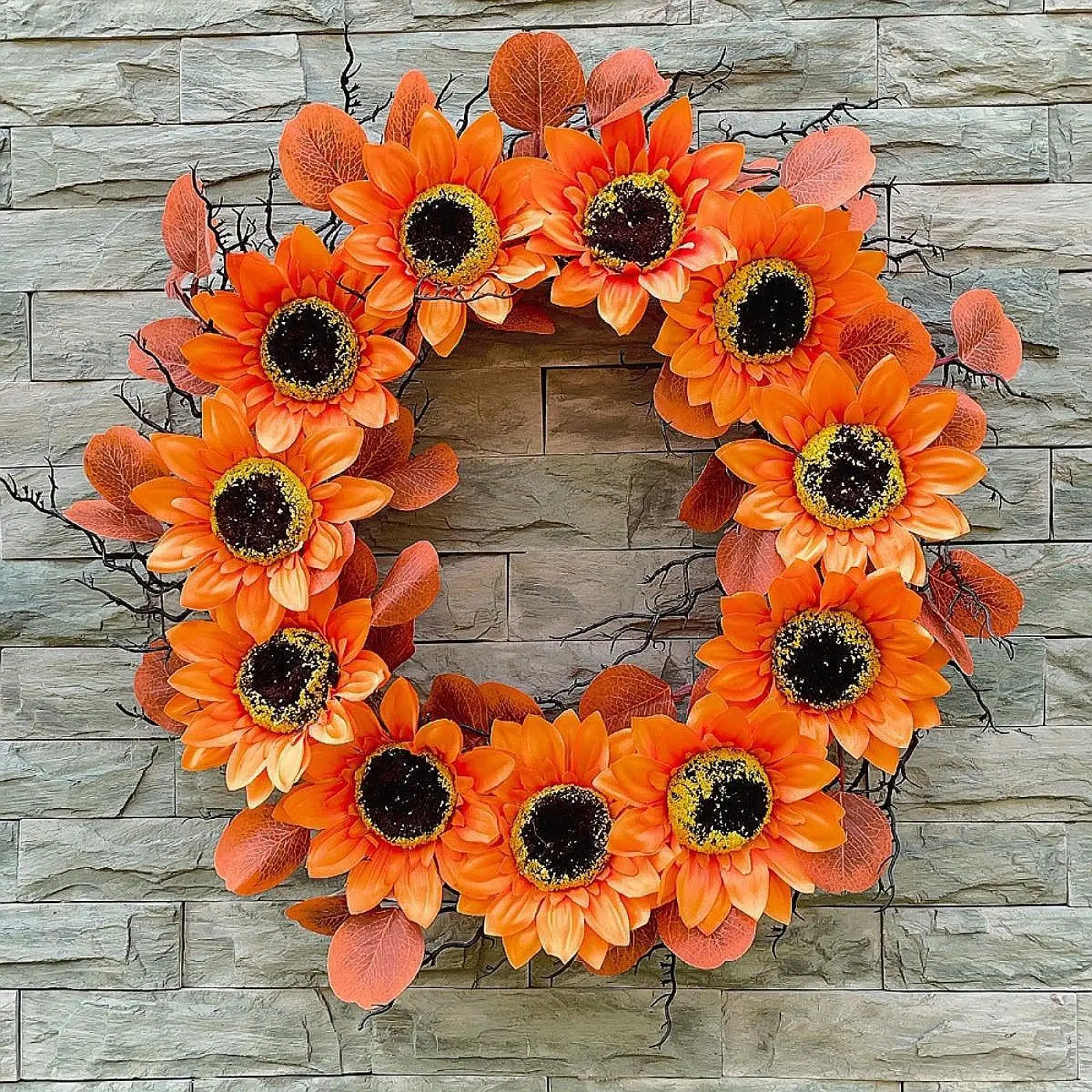 Sunflower Wreath Decorative Garland Handcraft Front Door Wreath Table Centerpiece for Party Decoration Window Home Porch Garden