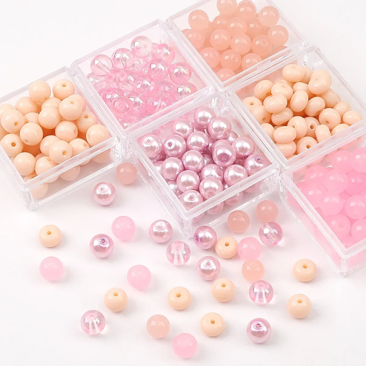 20pcs Glass Solid Color Crystal Wheel Jade Jelly Pearls Porcelain Beads For DIY Jewelry Making Bracelets Necklaces Pink Series