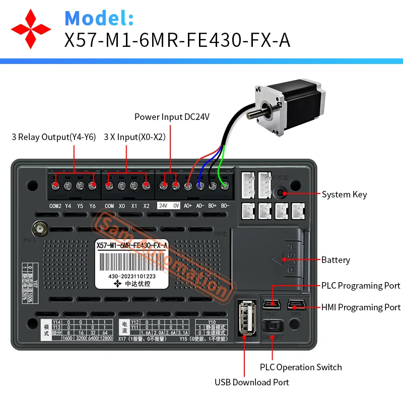 YKHMI PLC HMI Stepper Driver All-In-One, 4.3'' TFT Display FX1S-20MR With 3 Input 3 Output, Support 42/57/60 Stepper Motor