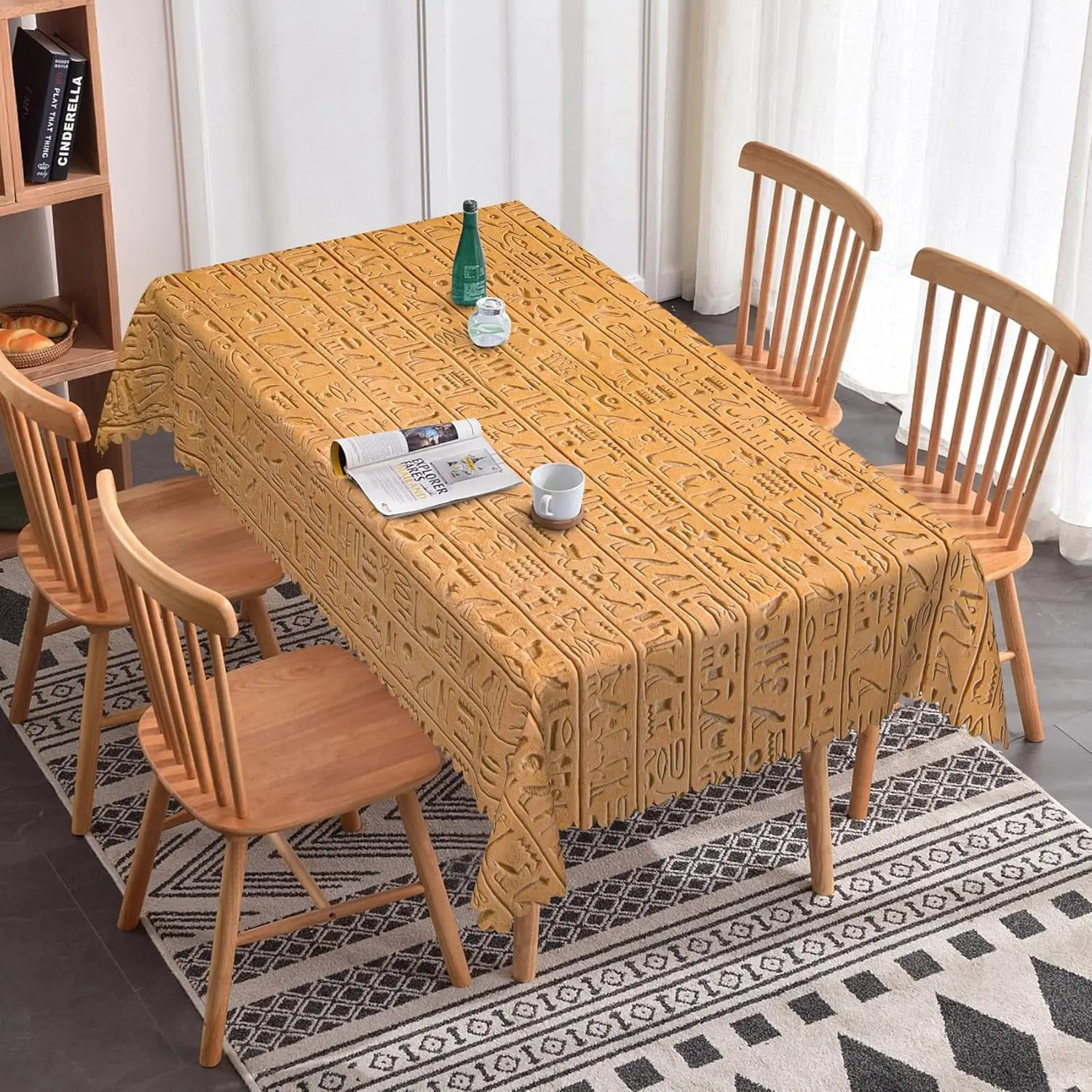 2D Printing Egyptian Hieroglyph Rectangle Tablecloth Table Decor Reusable Ancient Egypt Kitchen Dining Tablecloth Party Decor
