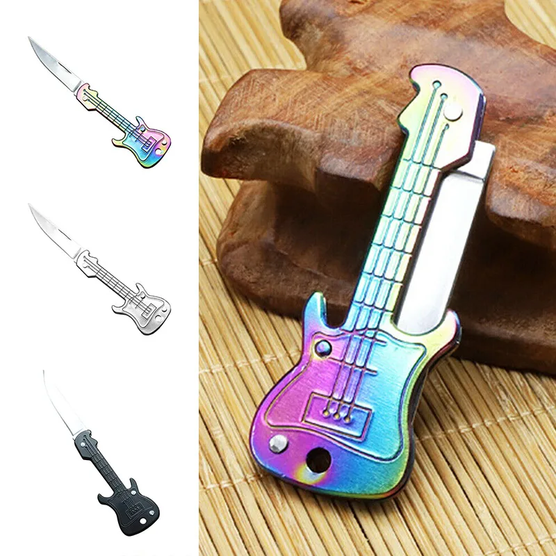 Mini Guitar Knife Pocket Knife Stainless Steel Folding Knife Home Daily Self-Defense Pocket Portable Fruit Knife Christmas Gift