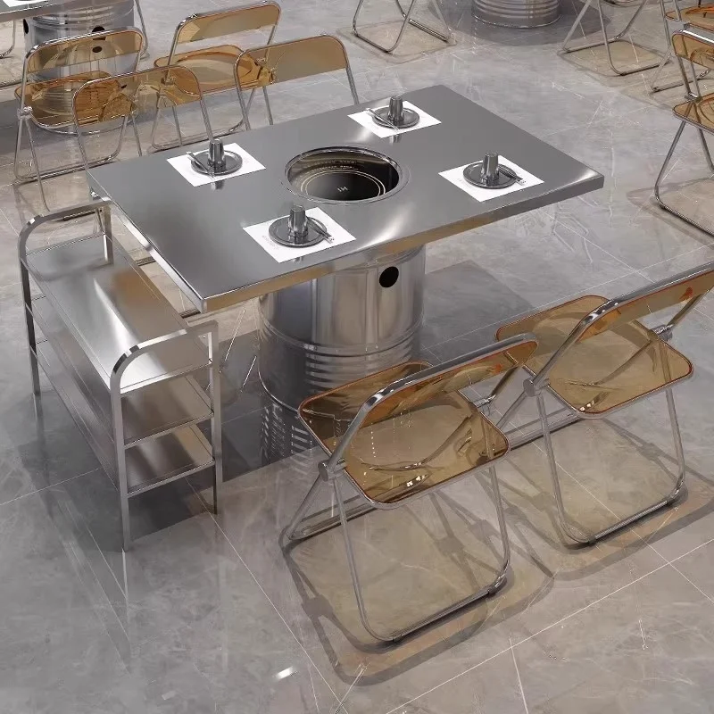 Commercial 6-Seater Korean Style Barbecue Table with Hotpot Coffee 160*80cm Durable Multi-Material Dining & Coffee Table