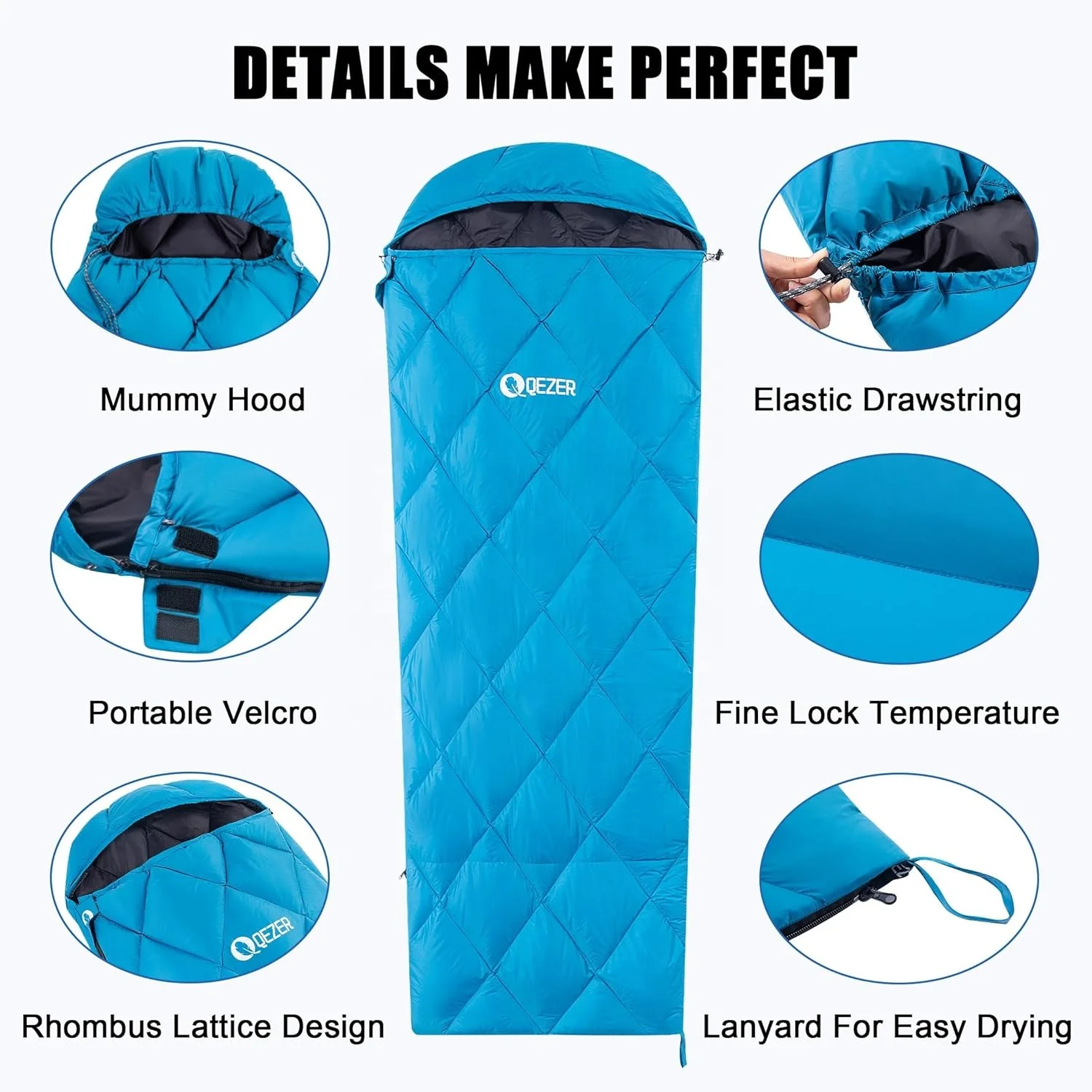 Compact Down Filled Sleeping Bag Customizable Portable Waterproof Nylon Spliced Rectangular Summer Outdoor Camping Single Adult