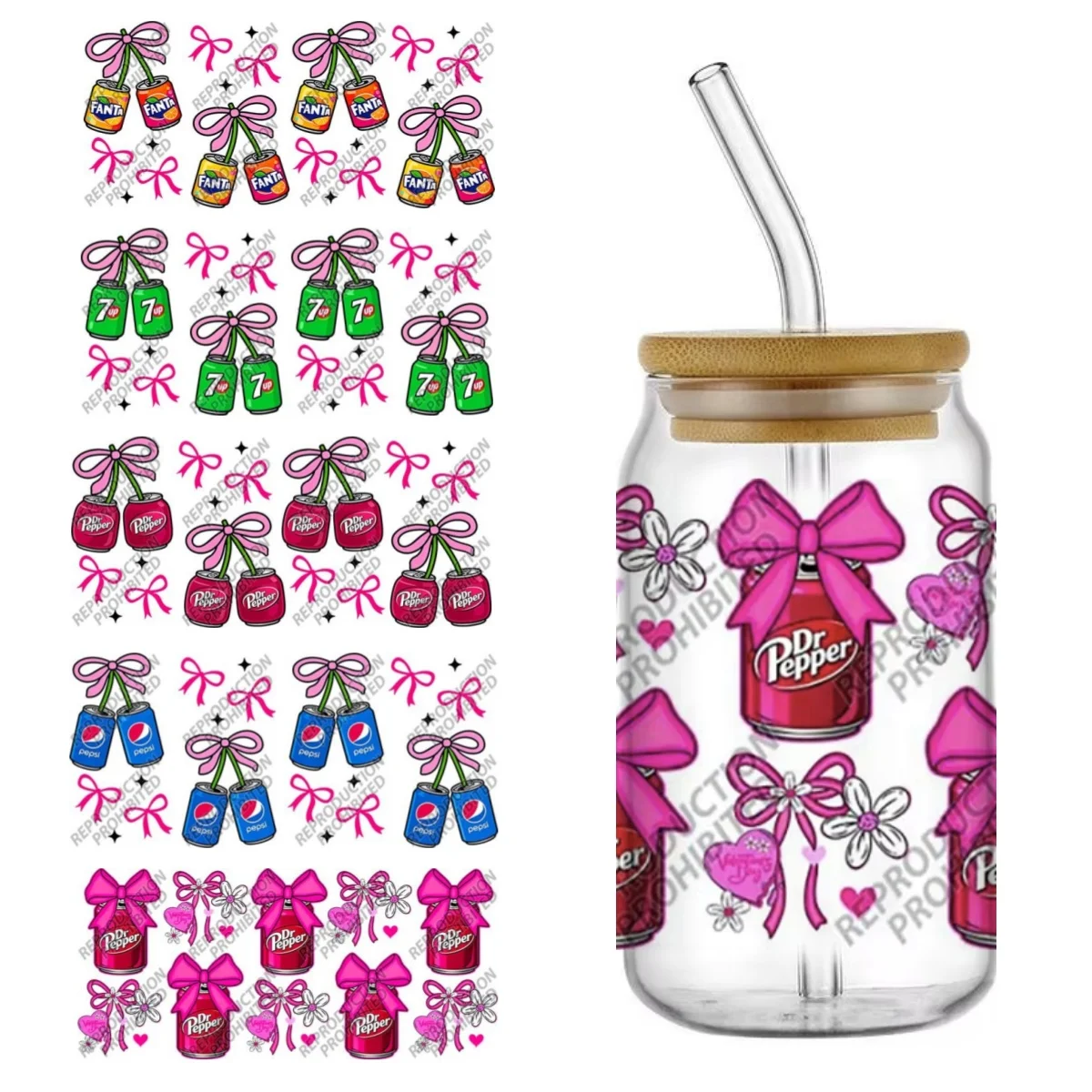 Popular soda drinks 16OZ UV DTF Cup Wrap Transfer Sticker Custom Label DIY Durable Waterproof Logo For Libbey Glass Can