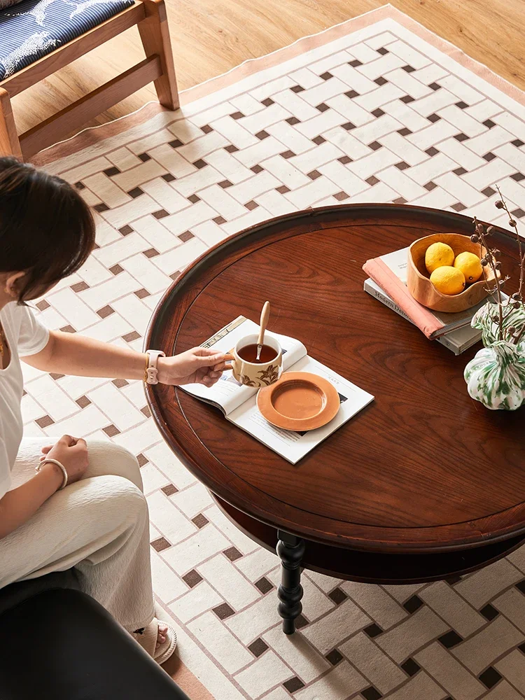 طاولة القهوة الفرنسية الرجعية الخشب الصلب شقة صغيرة غرفة المعيشة طاولة القهوة المستديرة #4