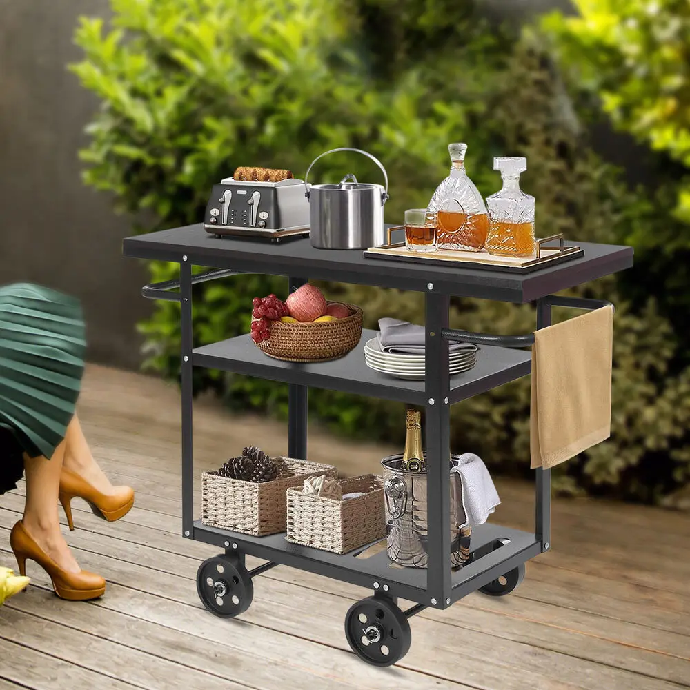 

Industrial Bar Cart 3 Tier Kitchen Rolling Cart, Mobile Serving Cart on Wheels