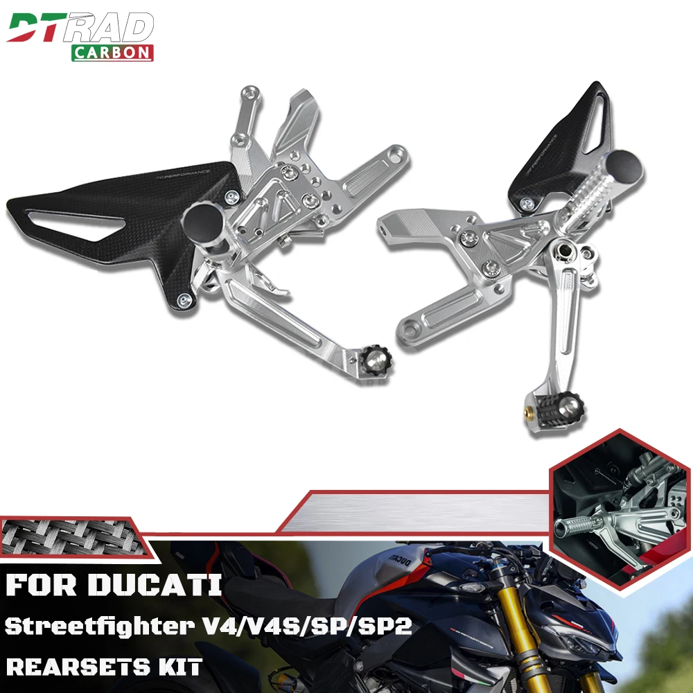

For DUCATI Streetfighter V4/S SP/2 2020-2024 Motorcycle CNC Adjustable Footrest Footpeg Pedal Rearsets Set Kit Carbon Foot Guard