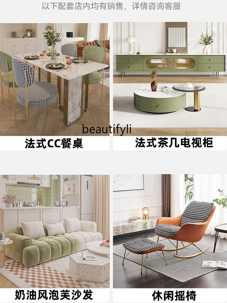 X188French Cream Style Stone Plate Dining Tables and Chairs Set Light Luxury Pandora Luxury Stone Designer Home Rectangular