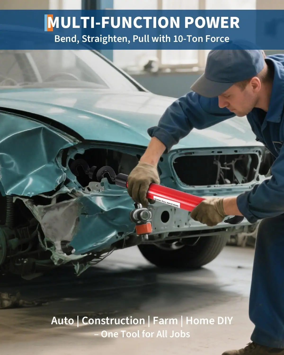 26 "10 طن الهيدروليكية التراجع رام لإصلاح جسم السيارات الثقيلة الإطار مستقيم اسطوانة مع خطافات دوارة #4