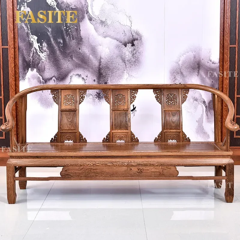For Small Apartment Living Room Rosewood Three Seater Chair Wing Wood Crown Sofa Elegant Classical Furniture Space