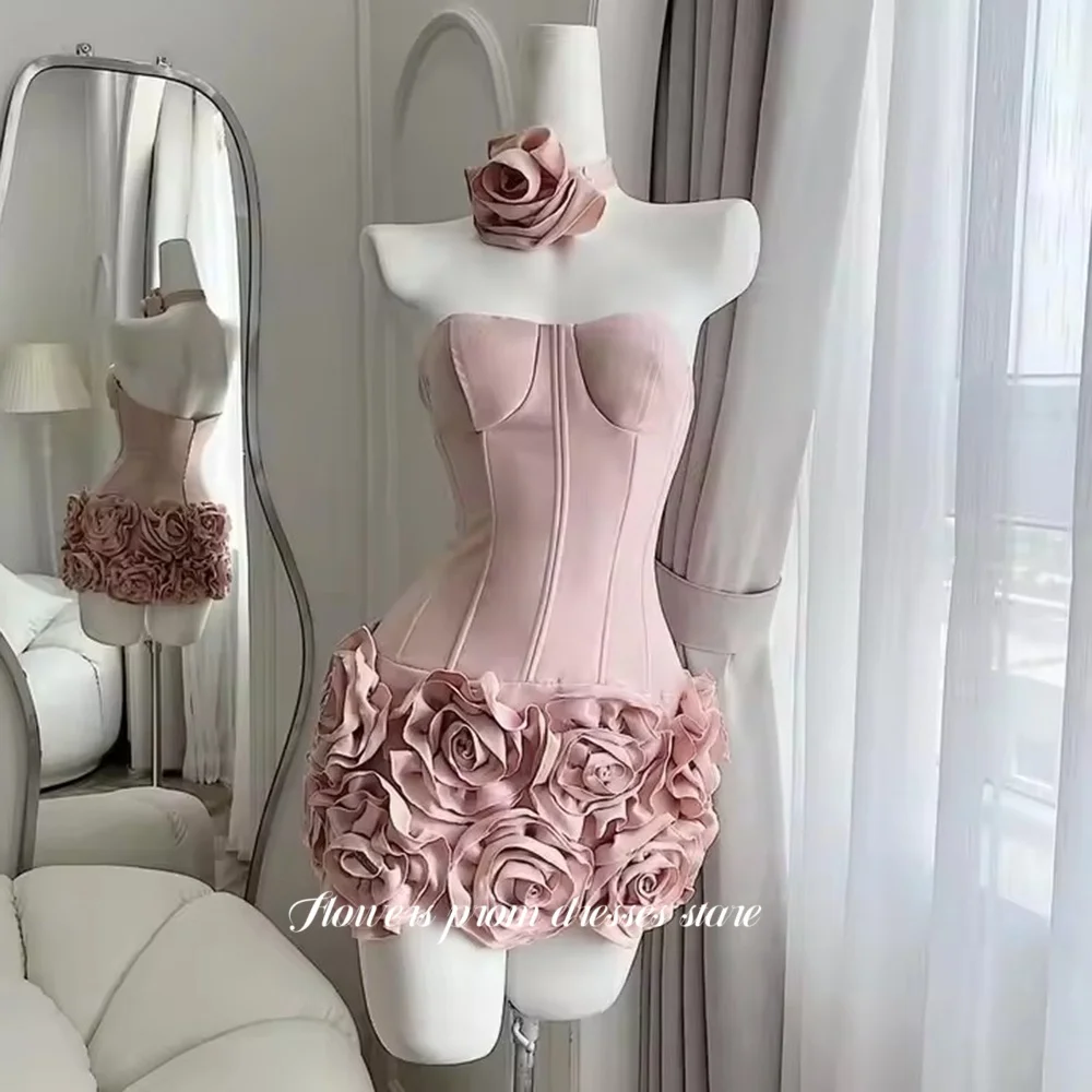 

Flowers Mini Party Dress Crepe 3D Flowers Evening Dress with Fish Bones Formal Celebrity Gala Dress vestidos de novia Customized