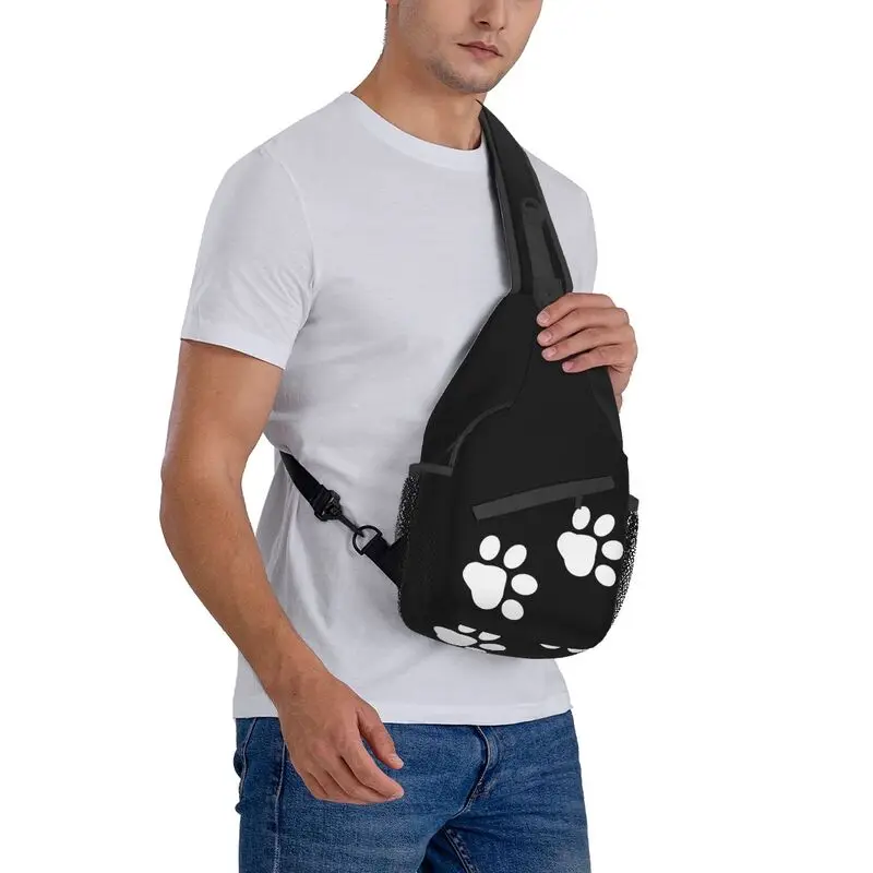 Mochila cruzada con patrón de pata de perro para hombre, bandolera de hombro para ciclismo, Camping, amantes de las mascotas