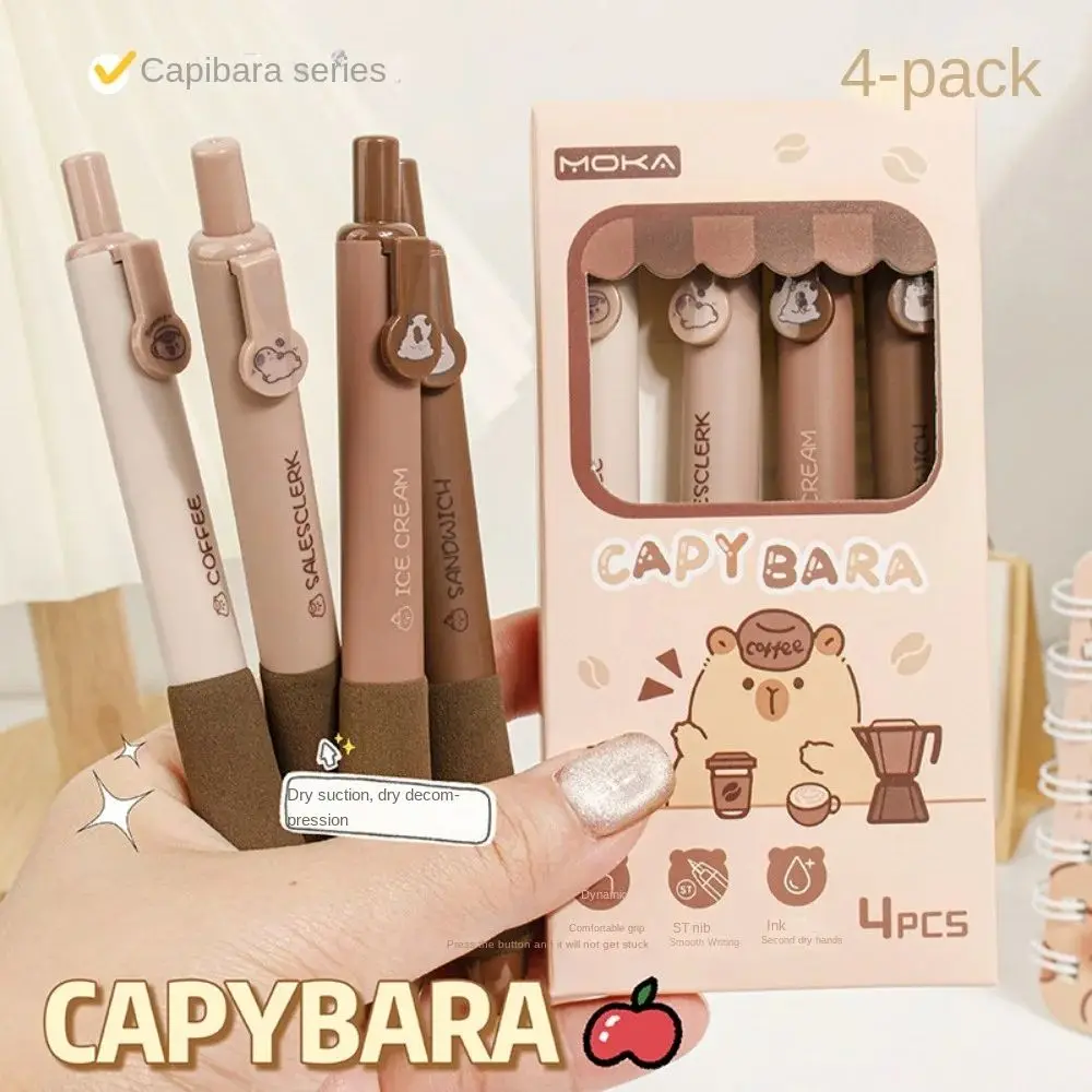 

4pcs/set 0.5mm Capybara Gel Pen Press Type ST Pen Tip Cute Pnada Gel Pen Soft Sponge Grip Kawaii Strawberry Roll Cake Pen School